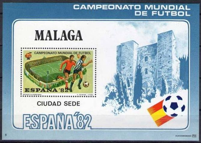 Z vendido ESPAÑA 1982 Sello Nuevo Campeonato Mundial de Futbol Malaga Ciudad Sede Emitido por Fournier Huecograbado 